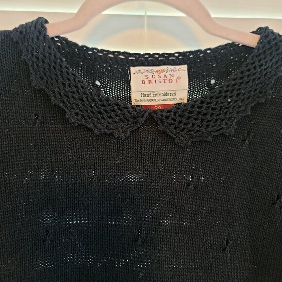 1990 Vintage Deadstock Susan Bristol Hand Embroidered Floral Knit Sweater Sz 38 - Picture 3 of 10